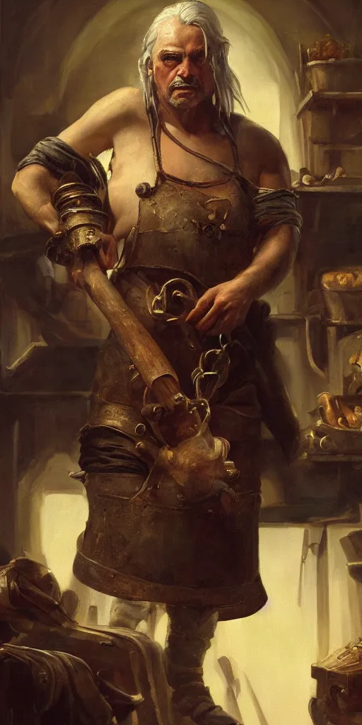 Image similar to the portrait of blacksmith by roberto ferri, fantasy, witcher, very detailed oil painting, masterpiece, 8 k