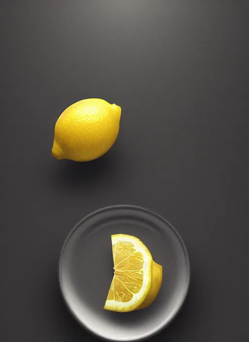 Image similar to when life give you only lemons, just sell them, lol, just do it, photorealistic, canon r 3, high fashion photography, elegant, luxury and elite, symmetry, octane render, unreal engine, solid dark grey background, dramatic lights