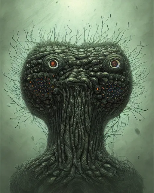 Prompt: a painting of a strange creature covered with hundreds of strange evil eyes by anton semenov