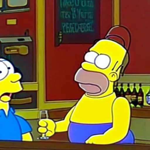 Prompt: homer simpson talking to mickey mouse in a winery, on the television show southpark, award winning