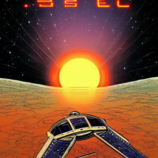 Prompt: Sci-fi retro space art in a style of Moebius