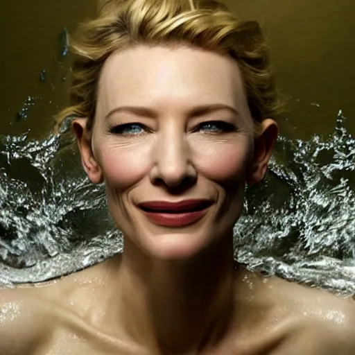 Image similar to photo of cate blanchett in a bathtube by annie leibowitz, photorealisitc ,detailed