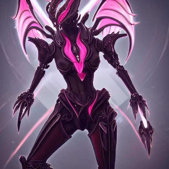 Image similar to highly detailed exquisite fanart, of a beautiful female warframe, but as a stunning anthropomorphic robot female dragon, with robot dragon head, doing an elegant pose, off-white plated armor, bright Fuchsia skin, full body shot, epic cinematic shot, realistic, professional digital art, high end digital art, DeviantArt, artstation, Furaffinity, 8k HD render, epic lighting, depth of field