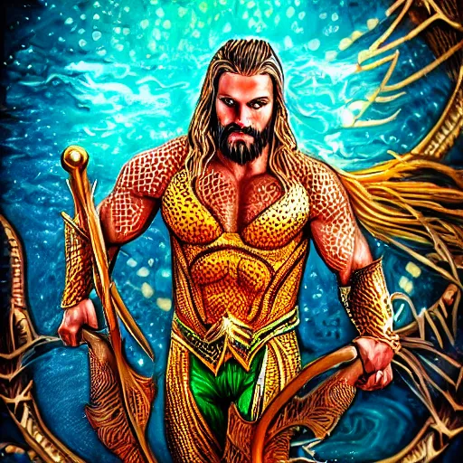 Image similar to intricate five star portrait of aquaman dressed up at the burning man festival, oil on canvas, hdr, high detail, photo realistic, hyperrealism, matte finish, high contrast, 3 d depth, centered, masterpiece, tasteful colors, enhanced light effect, enhanced eye detail, artstationhd