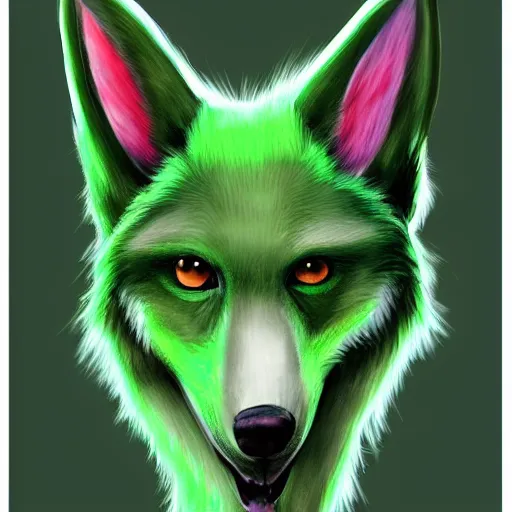 Image similar to Beautiful portrait digital painting of an anthro anthropomorphic pastel-green wolf, Punk outfit.