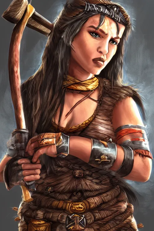 Prompt: portrait of a barbarian female, ultra sharp, very detailed, high quality focus by nixeu