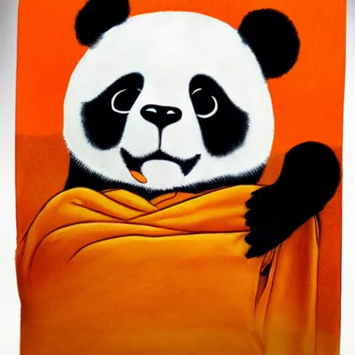 Prompt: A panda wearing an orange kimono