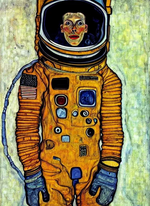 Image similar to a painting of an astronaut by egon schiele