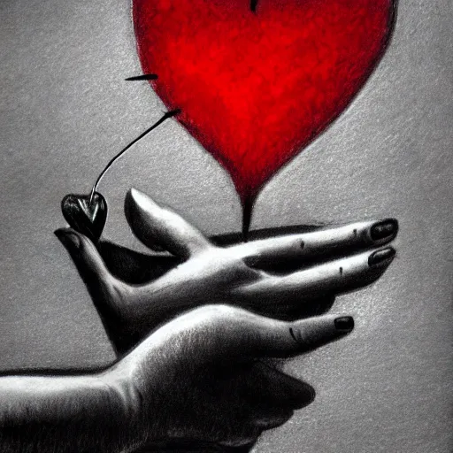 Image similar to drawing of hands ripping a heart into pieces, sadness, dark ambiance, concept by godfrey blow and banksy, featured on deviantart, sots art, lyco art, artwork, photoillustration, poster art
