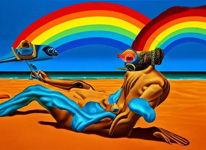 Image similar to 🏖🌊🏄♂🌈, lowbrow, 3 - d highly detailed, in the style of, salvador dali,