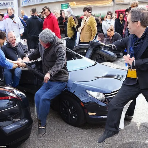 Image similar to car manipulator picks up one person from a queue of people looking for a store