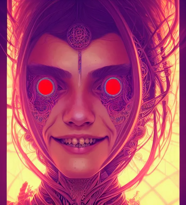 Prompt: symmetry!! portrait of hippie girl smiling, glowing eyes!! psychedelic, intricate, elegant, highly detailed, digital painting, artstation, concept art, smooth, sharp focus, illustration, art by artgerm and greg rutkowski and alphonse mucha, 8 k