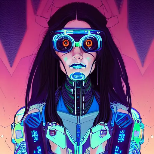 Image similar to portrait painting of a cyberpunk trans elf girl with beautiful flowing black hair and eyes, sharp focus, award - winning, trending on artstation, masterpiece, highly detailed, intricate. art by josan gonzales and moebius and deathburger