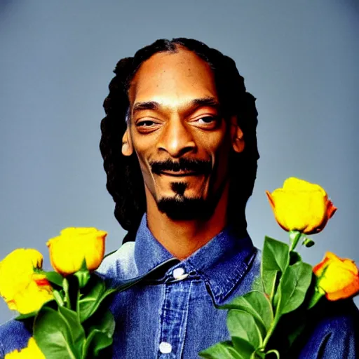 Prompt: Snoop Dogg smiling while holding a Vase of flowers for a 1990s sitcom tv show, Studio Photograph, portrait, happy C 12.0