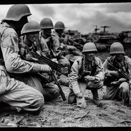 Prompt: photography of us marine corps during world war 2 in the pacific