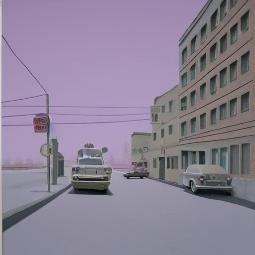 Image similar to pastel 3 d minimalist, street scene by jeffrey smart and gregory crewdson