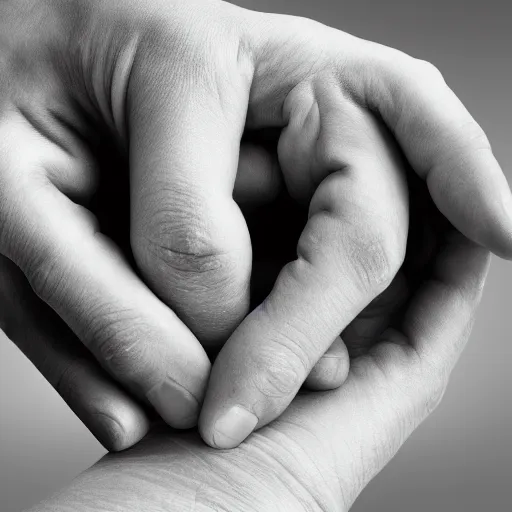 Prompt: hands hold me tight, high - resolution 8 k photography black and white hyperrealism