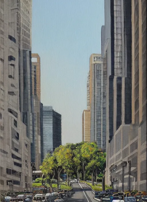 Image similar to avenida paulista in the xc century, very realistic beautiful painting, detailed, by gerardo dottori