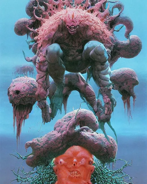 Image similar to jojo bizzare adventure painted by hirohiko araki and zdislav beksinski and wayne barlowe