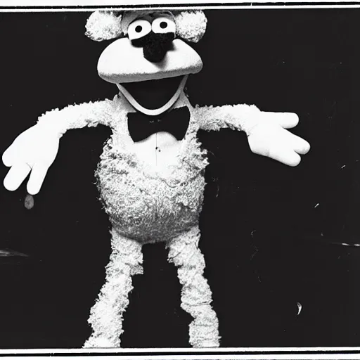 Prompt: a black and white photograph of gonzo the muppet at a speakeasy, national archives (1935)