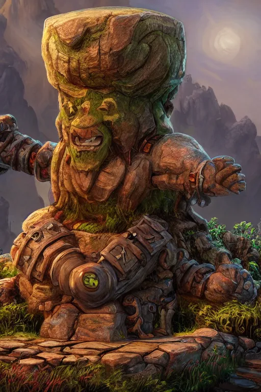 Image similar to zelda fantasy art giant golem troll wood rock greeble gemstone, global illumination ray tracing hdr fanart arstation by sung choi and eric pfeiffer and gabriel garza and casper konefal