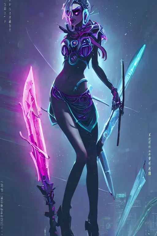 Prompt: diana from league of legends, cyberpunk futuristic neon. holding a moon sword, moon glowing in background decorated with traditional japanese ornaments by ismail inceoglu dragan bibin hans thoma greg rutkowski alexandros pyromallis nekro rene maritte illustrated, perfect face, fine details, realistic shaded, fine - face, pretty face, masterpiece