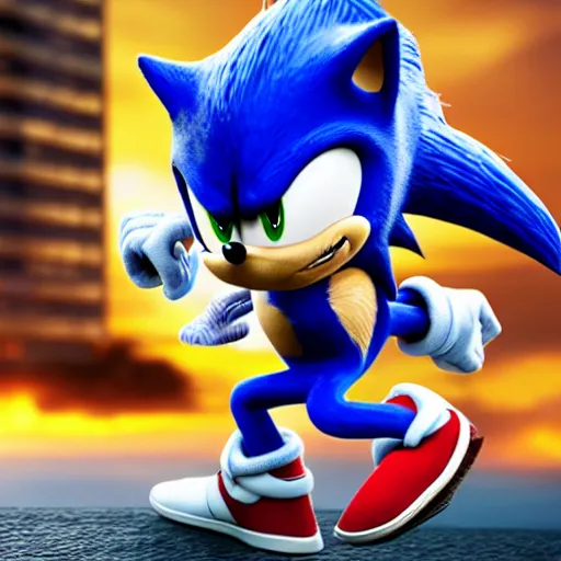 Image similar to A photo realistic image of sonic the hedgehog in a Spiderman costume, HQ, 4k