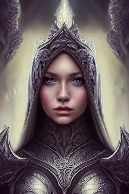 Image similar to a photorealistic painting of an attractive young girl, partially clothed in ethereal armor emitting psychic powers, beautiful bone structure, symmetrical face, perfect eyes, intricate, elegant, highly detailed, hyper detailed, trending on tumblr, by artgerm, by loish, fantasy scene, fantasy aesthetic, trending on Artstation