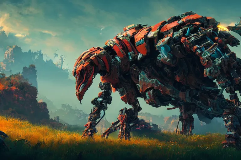 Image similar to ravager machine mecanical creature robot of horizon forbidden west horizon zero dawn bioluminiscence global illumination ray tracing hdr fanart arstation by ian pesty and alena aenami artworks in 4 k