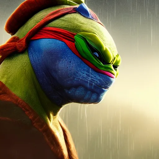 Image similar to ninja turtles in real life, face centered portrait, Confident, fog, rain, volumetric lighting, beautiful, golden hour, sharp focus, ultra detailed, cgsociety by Leesha Hannigan, Ross Tran, Thierry Doizon, Kai Carpenter,Ignacio Fernández Ríos