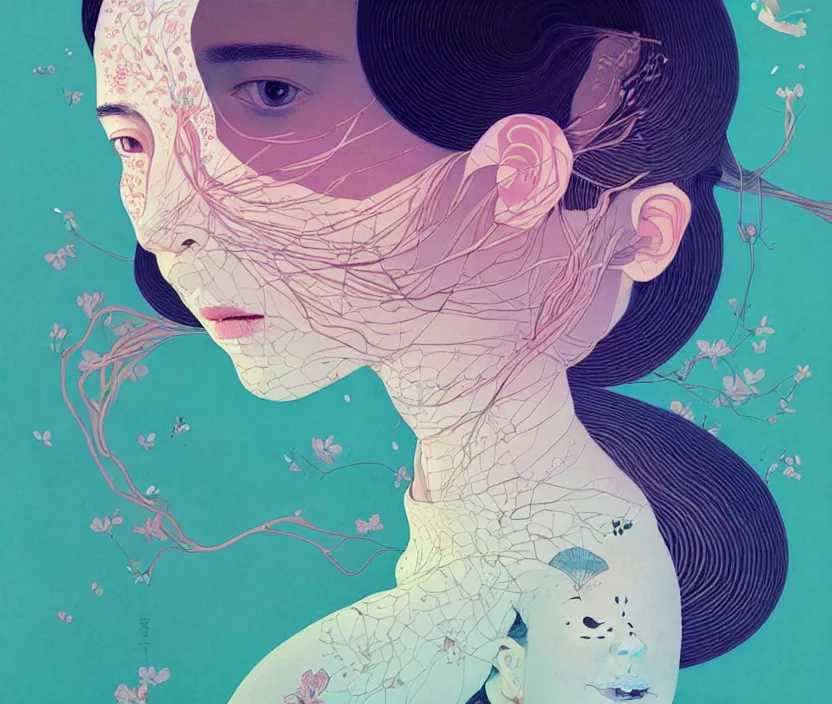 Image similar to portrait painting of a female, surrealism, children's illustration, aesthetically pleasing natural and pastel colors, art by victo ngai, portrait