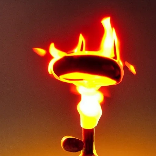 Image similar to a bomb with arms and legs lighting itself on fire with a match