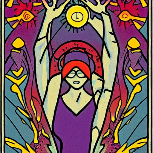 Image similar to alternative tarot card for stimulating active imagination for the purpose of introspection, in the style of erin hanson