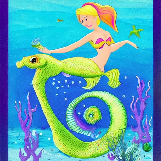 Prompt: mermaid riding a seahorse