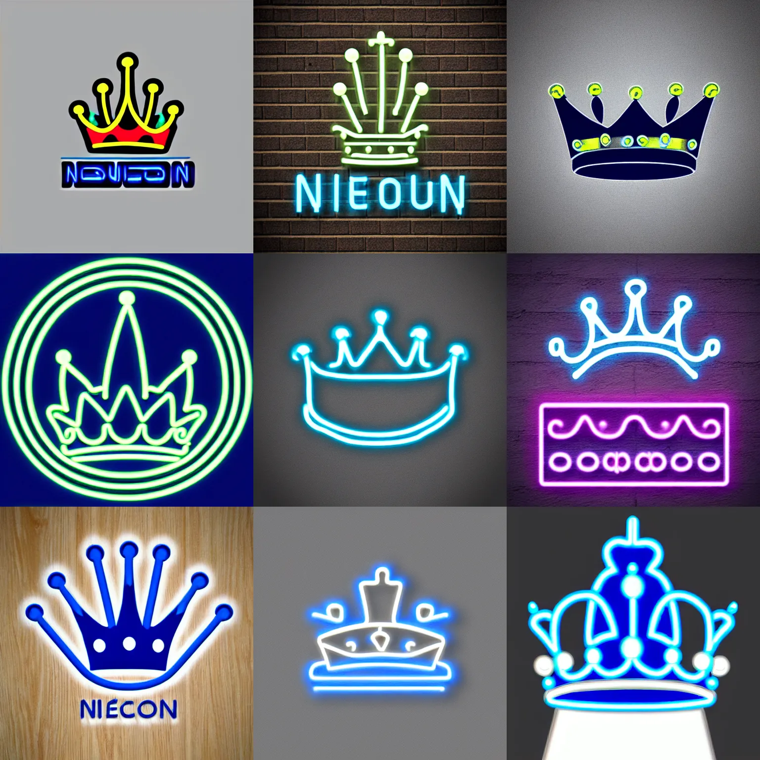 Prompt: neon blue crown logo