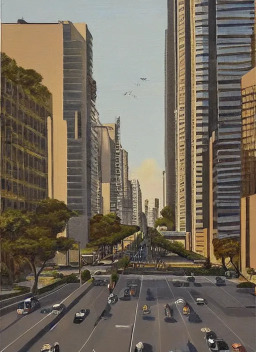 Image similar to avenida paulista in the xc century, very realistic beautiful painting, detailed, by gerardo dottori