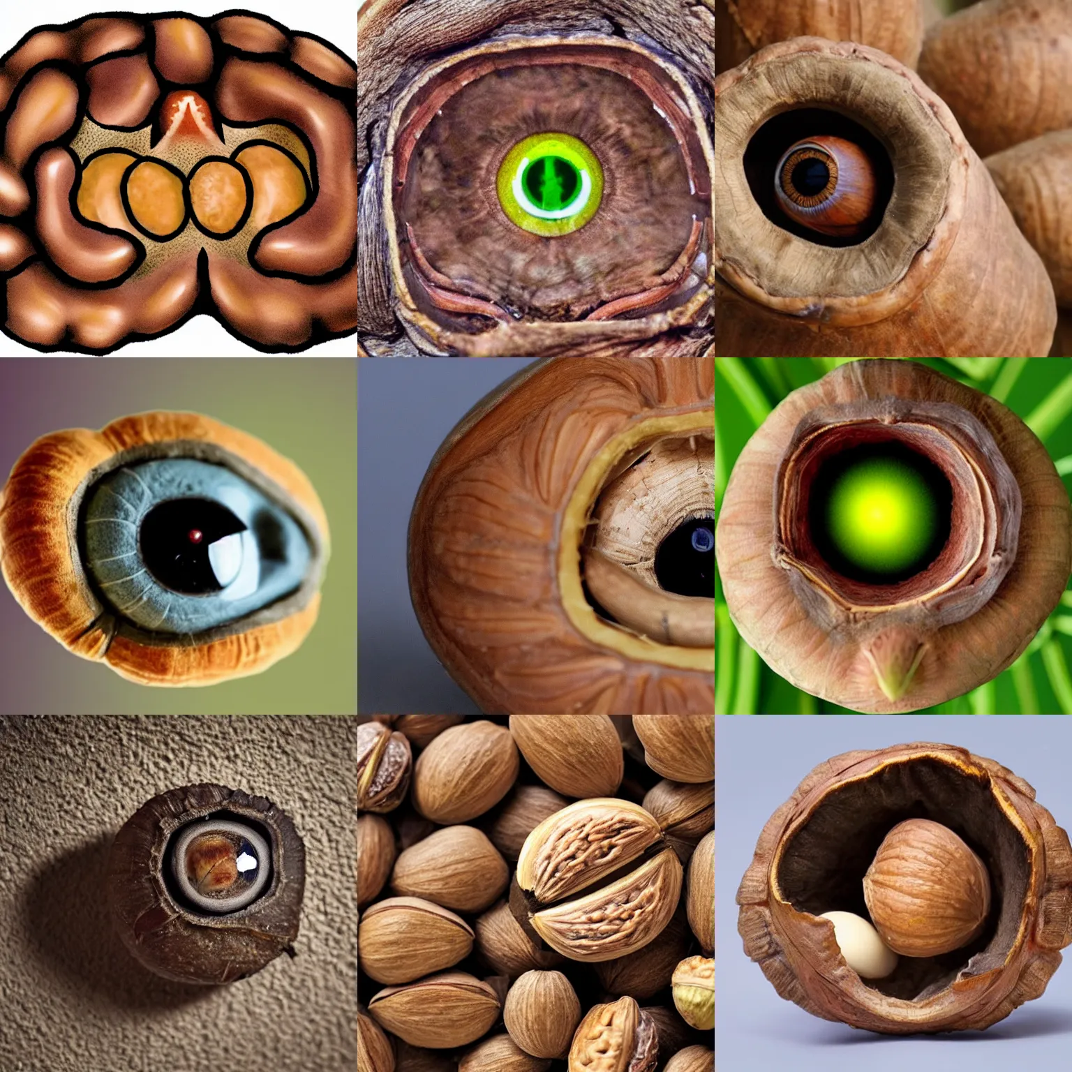 Prompt: a large nut with eyes that looks into the cell with condemnation