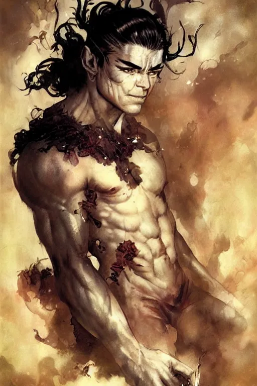 Image similar to a portrait of a handsome ripped magical fantasy fairy man by Frank Frazetta, WLOP and ross tran