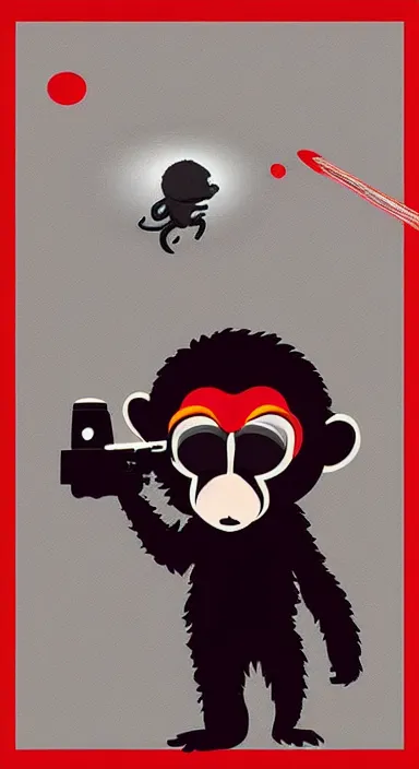 Image similar to “ small monkey with laser gun in large empty space, digital art, super aesthetic, art station children drawing style, award winning ”