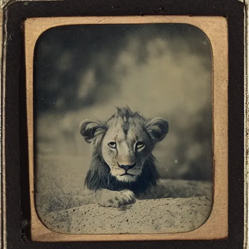 Image similar to tintype photo of a lion swimming