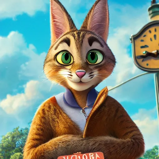 Prompt: a portrait of a girl tabby cat in zootopia (2016)
