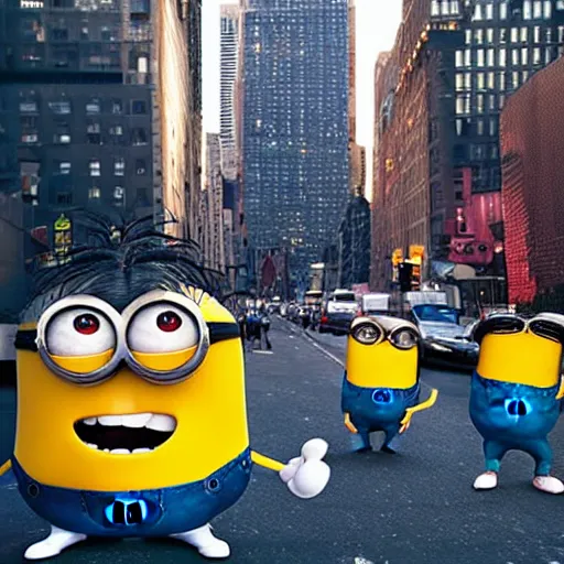 Image similar to 4 k instagram photo of a huge minion monster terrorizing new york city