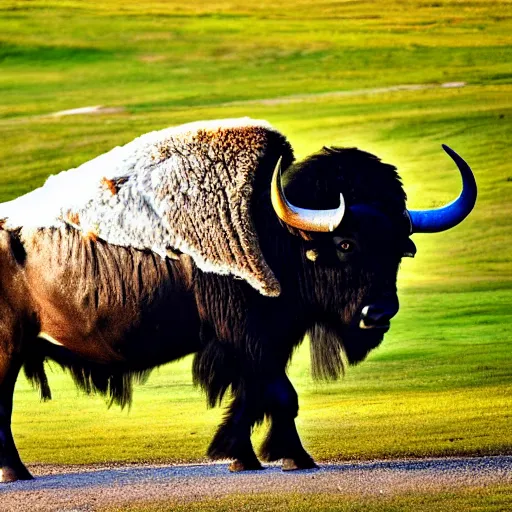 Prompt: buffalo flying with white angelic wings on its back, photograph, beautiful lighting, 4 k