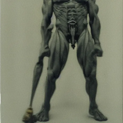 Prompt: polaroid of case study of anatomical orc full body by Tarkovsky