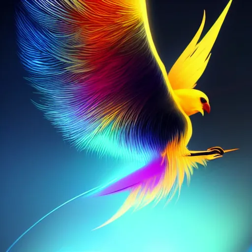 Image similar to flawless painting of futuristic bird avatar with digital wings, colorful luminous feather, black transparent point background, cinematic, centered, soft lighting, ultra detailed face and eyes by awarded concept art, wisdom, epic, magical, ultimate, 8 k resolution, artstation hd