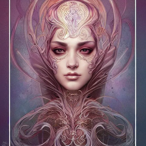 Prompt: a beautiful detailed front view portrait of a woman with ornate growing around morphing, ornamentation, flowers, elegant, beautifully lit, by wayne barlowe, peter mohrbacher, kelly mckernan,