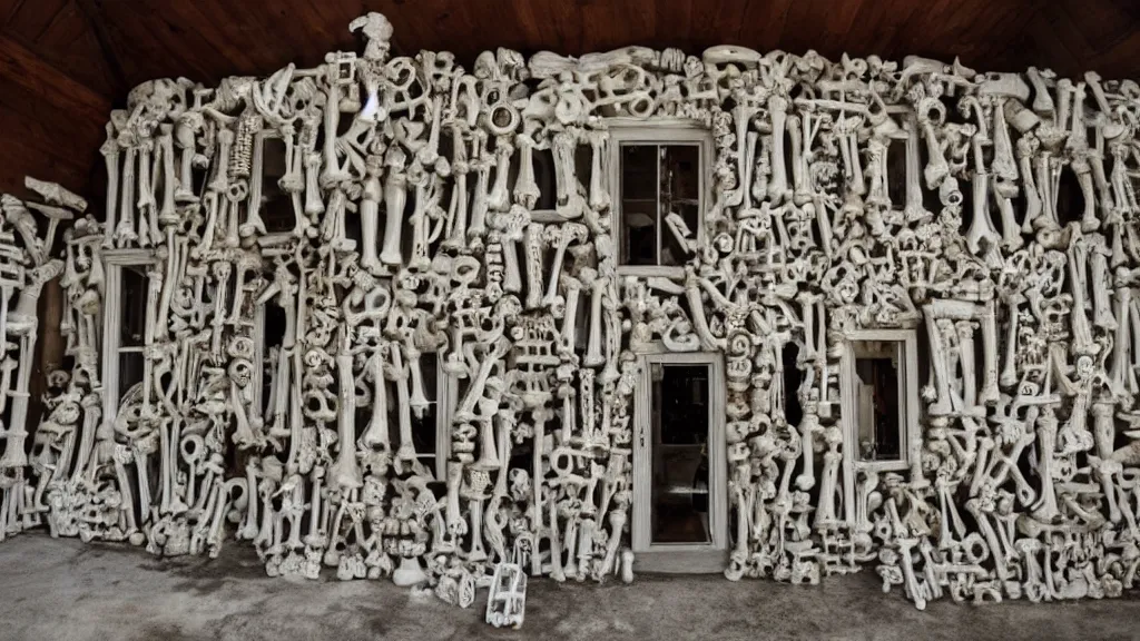 Image similar to photograph of a house made entirely out of bones