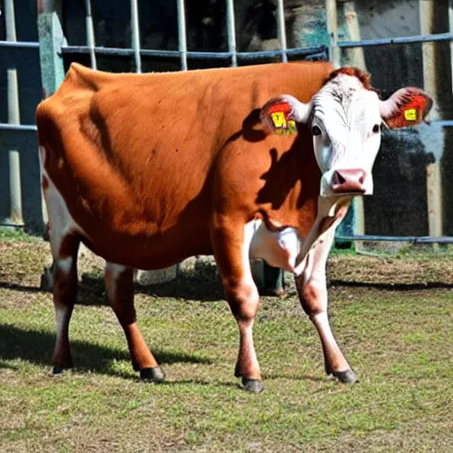 Prompt: cow escaping from a cage