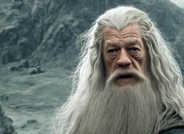 Image similar to film still of john cena as gandalf in the new lord of the rings movie, 4 k, highly detailed face, detailed eyes