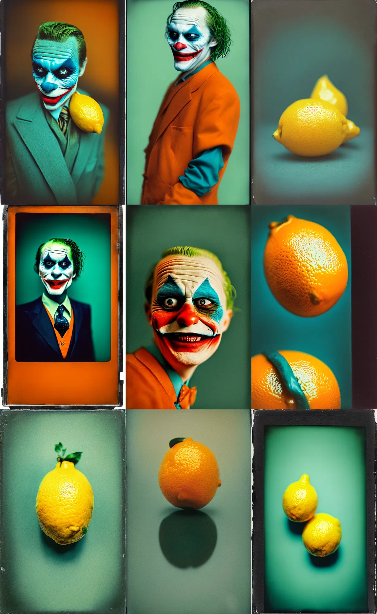 Image similar to kodak portra 4 0 0, wetplate, 8 k, shot of a highly detailed, britt marling style, colour still - life portrait of a lemon looks like 1 9 9 9 joker, teal and orange, muted coloures